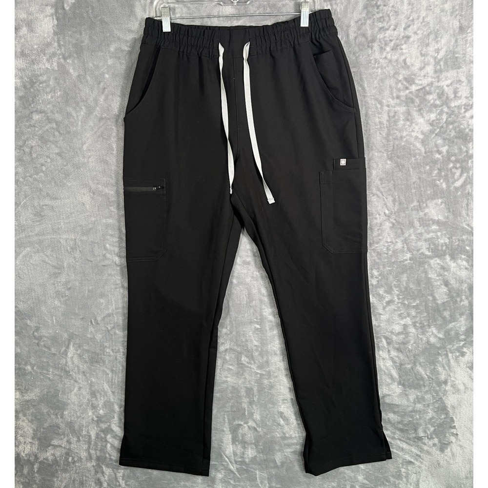 Figs Womens Dowa High Rise Straight Leg Scrub Pants Large Black Zipper Nurse